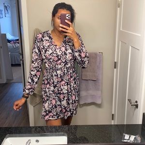 Xhiliration Black Floral Tie Dress